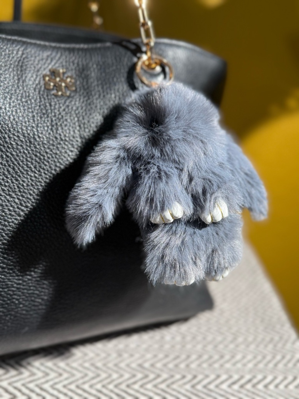 Faux Fur Bunny Bag Charm | Gray Shades & Gold Hardware - Choice of One - Picture 5 of 7